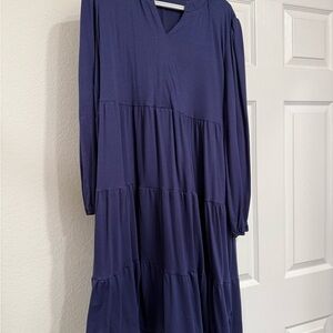 Navy Long Sleeve Tiered Dress